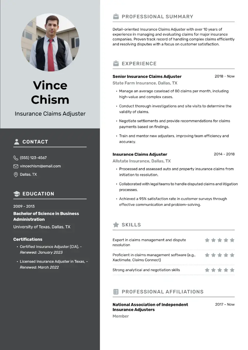 5 Claims Adjuster Resume Examples and Guide for 2025