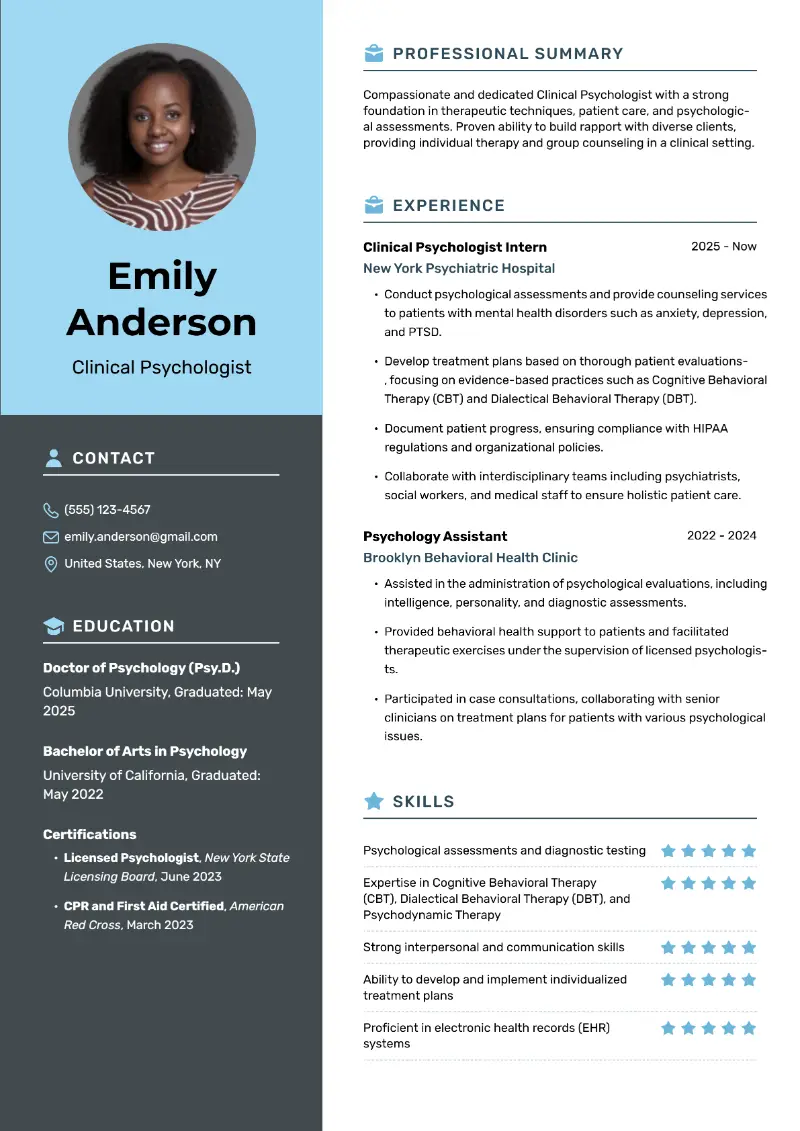 Entry-Level Psychology Resume Examples for 2025