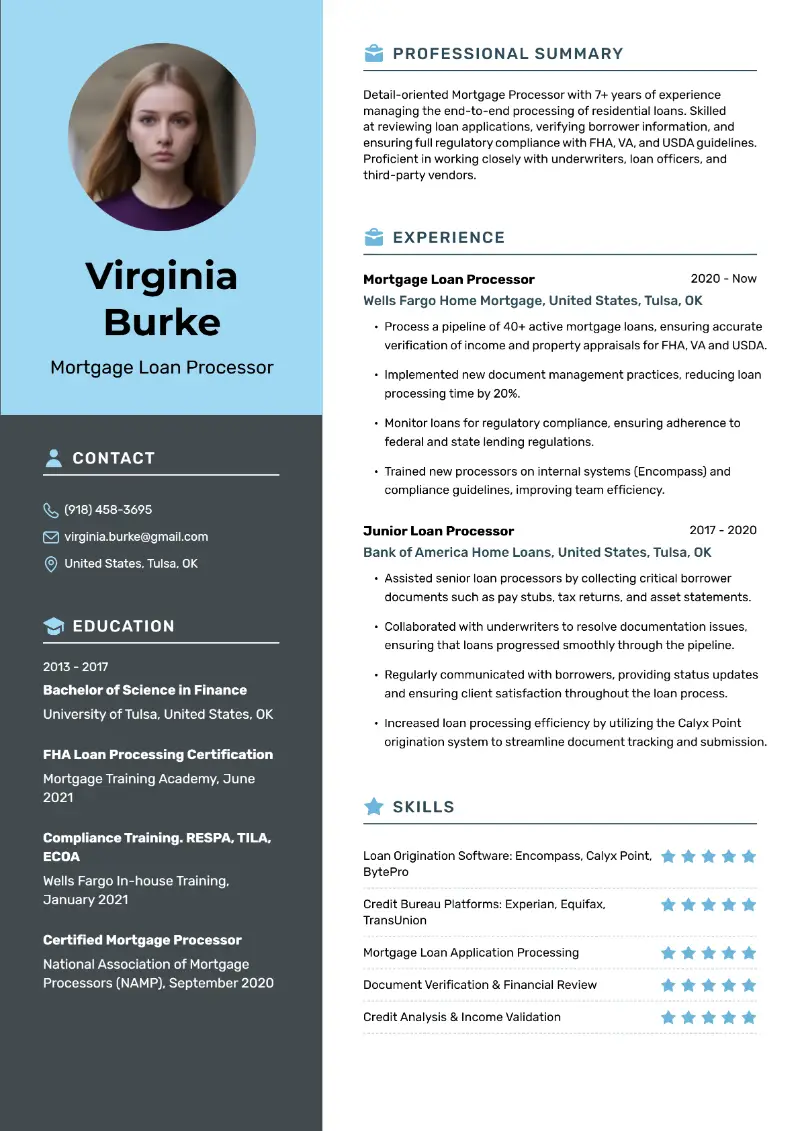 Loan Processor Resume Examples + Guide for 2025