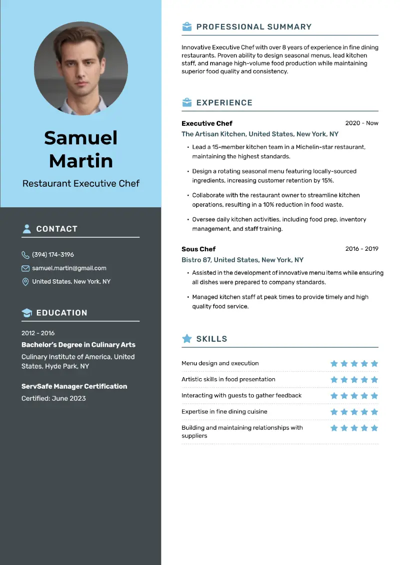 4 Executive Chef Resume Examples & Templates for 2025