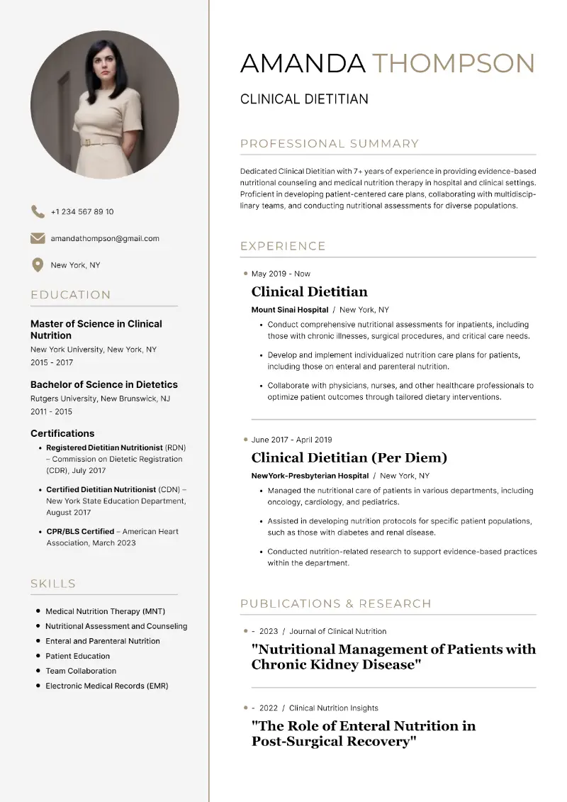 4 Dietitian Resume Examples and Templates for 2025