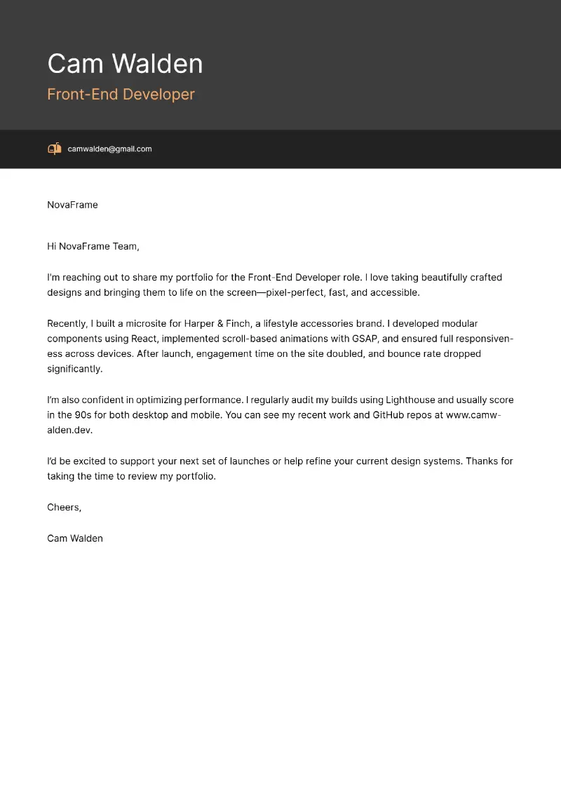 Cover Letter for Portfolio Examples and Writing Tips