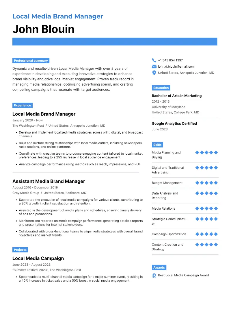 Local Brand Manager Resume Examples for 2025