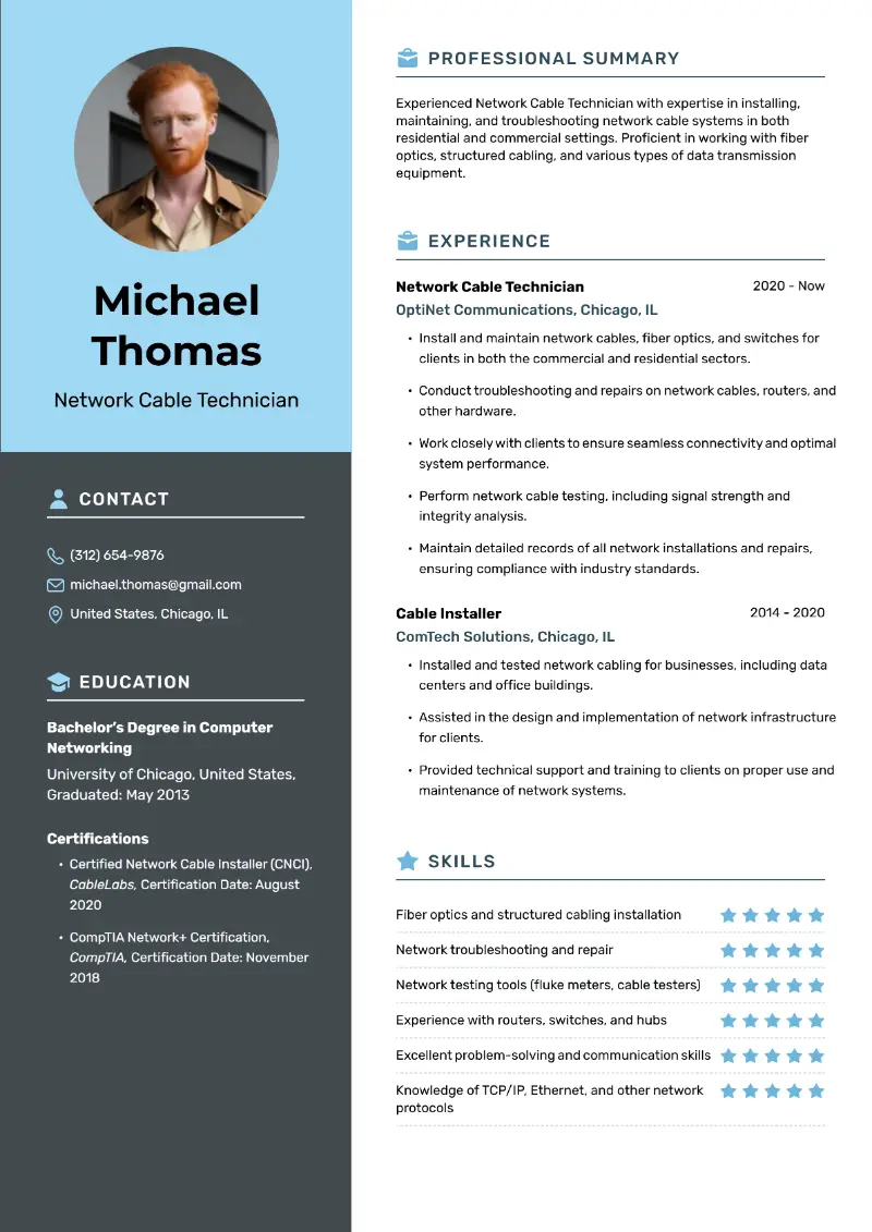 Cable Technician Resume Examples and Tips for 2025