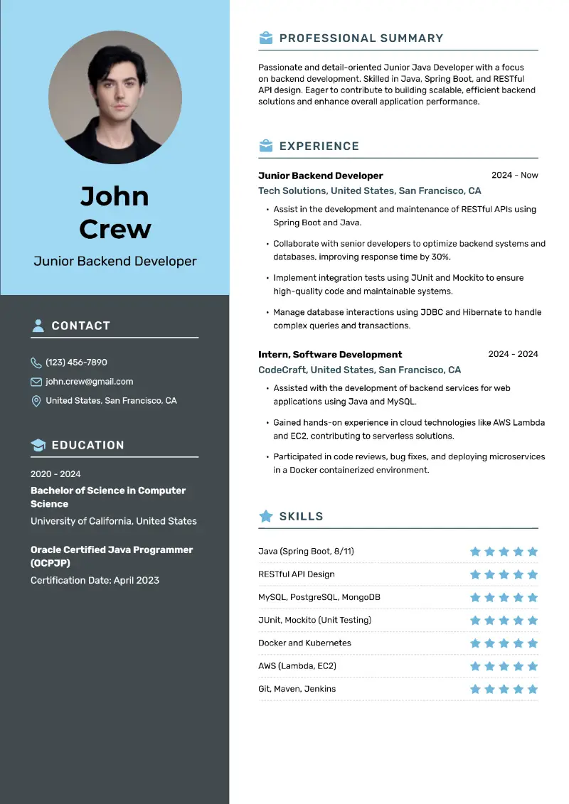 Junior Java Developer Resume Examples and Guide for 2025