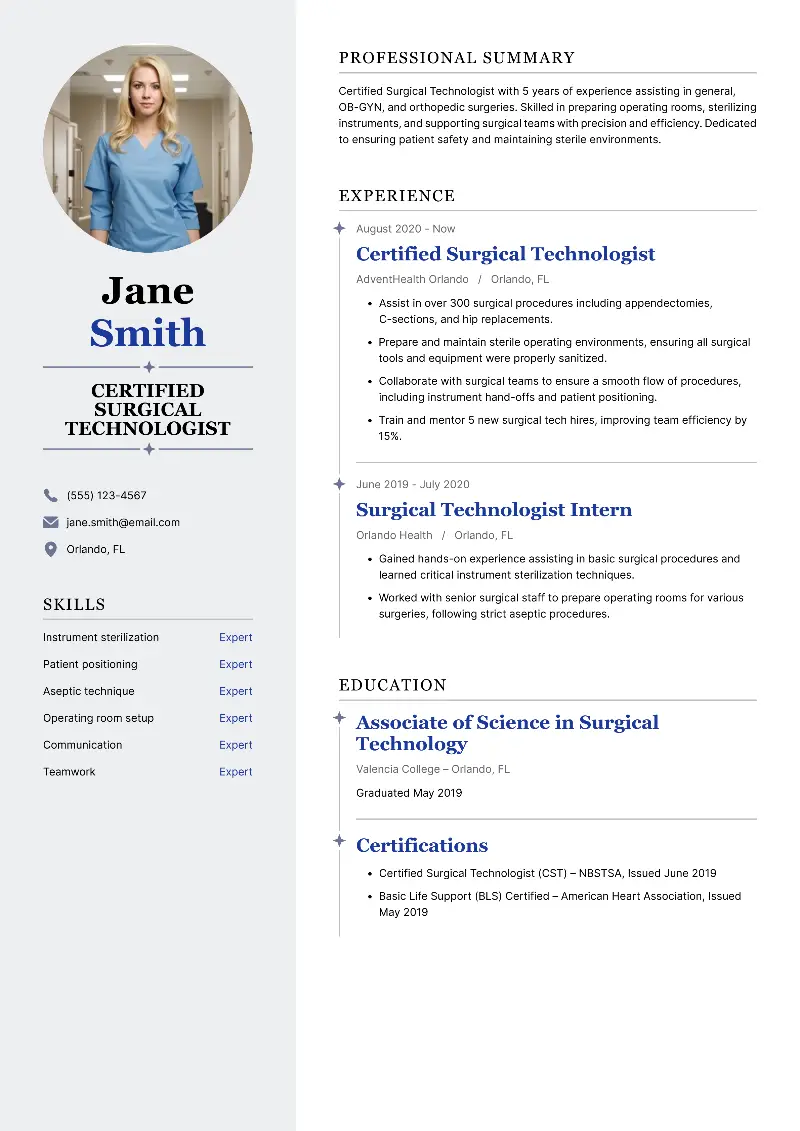 5 Surgical Tech Resume Examples, Tips, and Essential Skills
