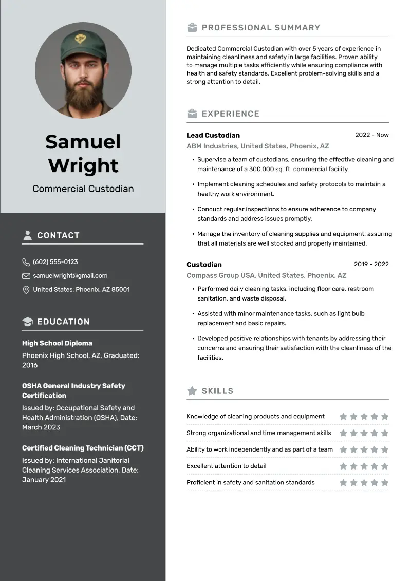 5 Custodian Resume Examples & Templates for 2025