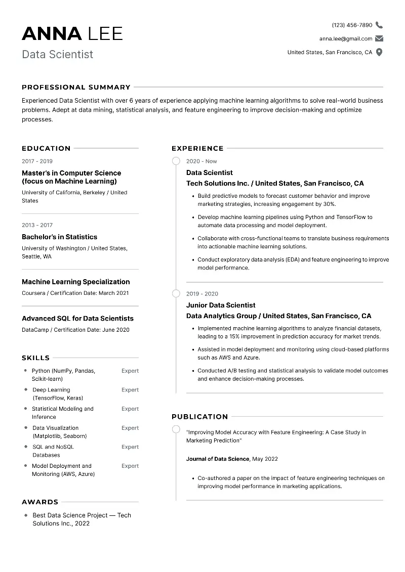 4 Machine Learning Resume Examples for 2025