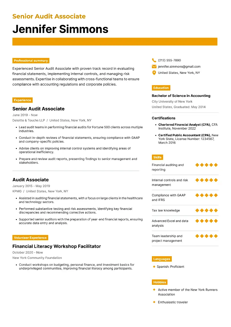 Senior Audit Associate Resume Examples and Tips for 2025