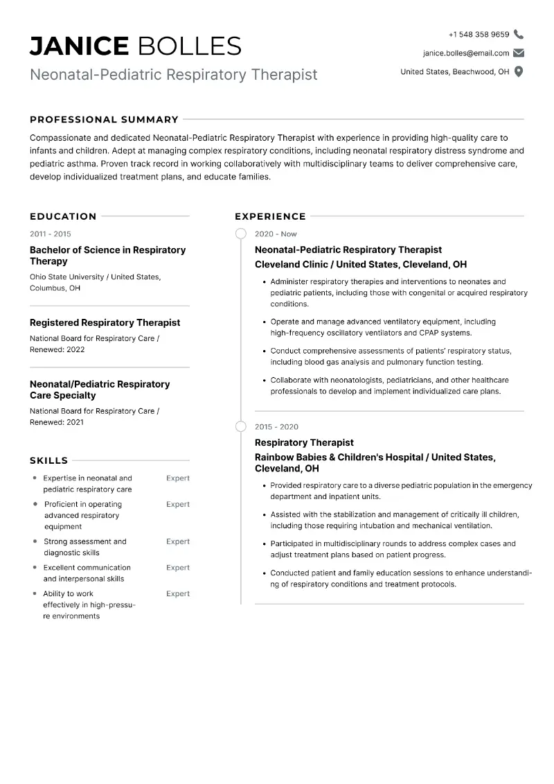 Respiratory Therapist Resume Examples and Templates for 2025