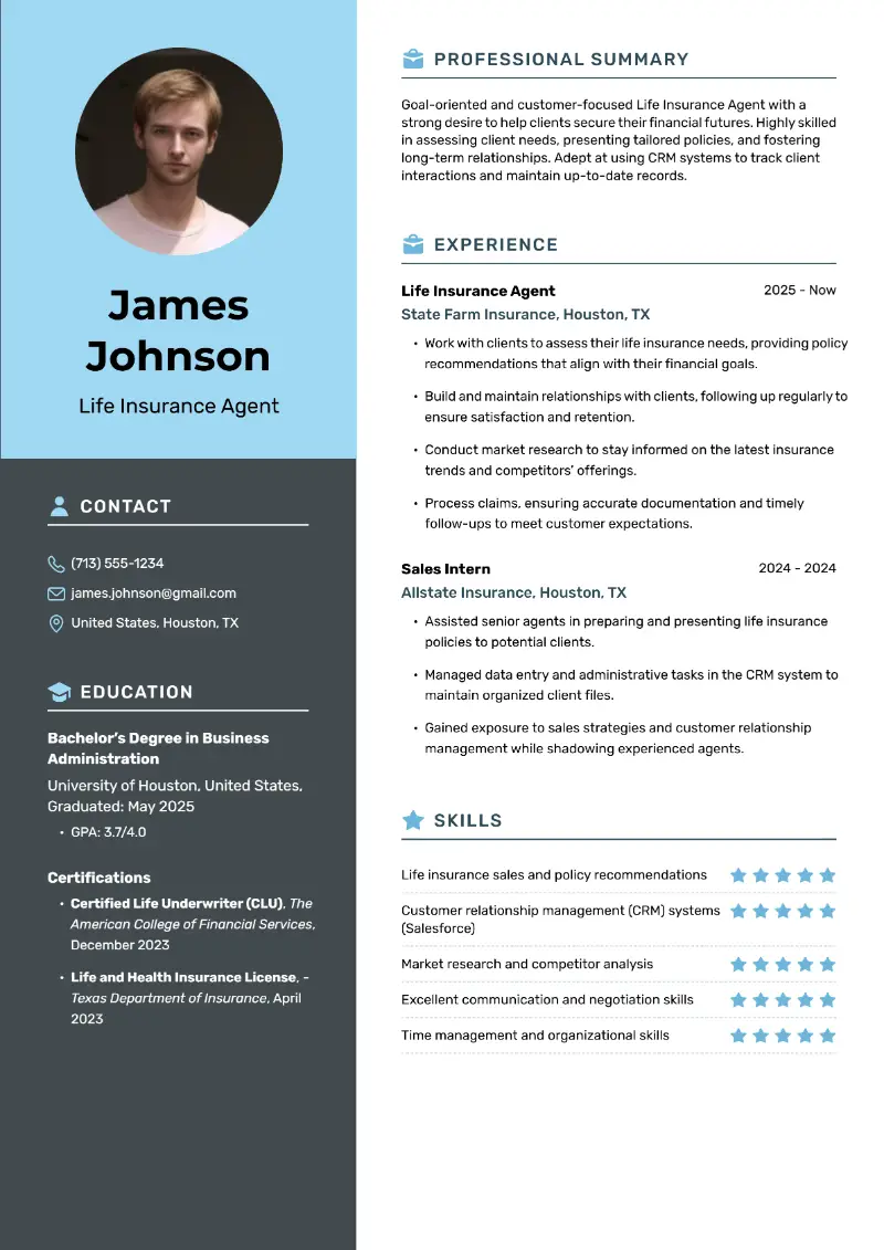Entry-Level Insurance Agent Resume Examples and Templates