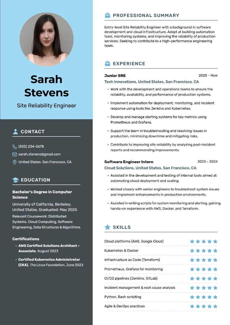 3 Site Reliability Engineer Resume Examples for 2025
