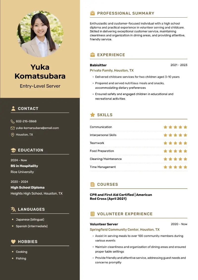 8 Server Resume Examples and Writing Tips for 2025