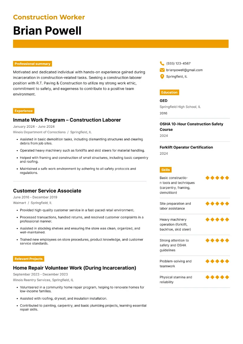 Former Inmate Resume Examples for Reentering the Workforce