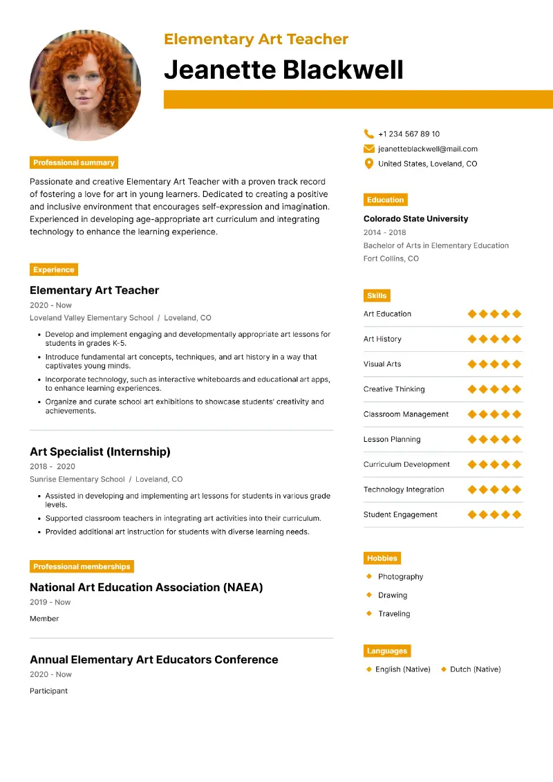 5 Art Teacher Resume Examples & Writing Guide for 2025