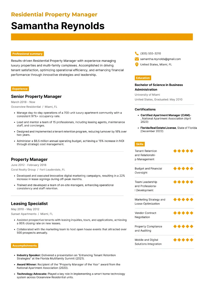 Senior Property Manager Resume Examples & Guide 2025