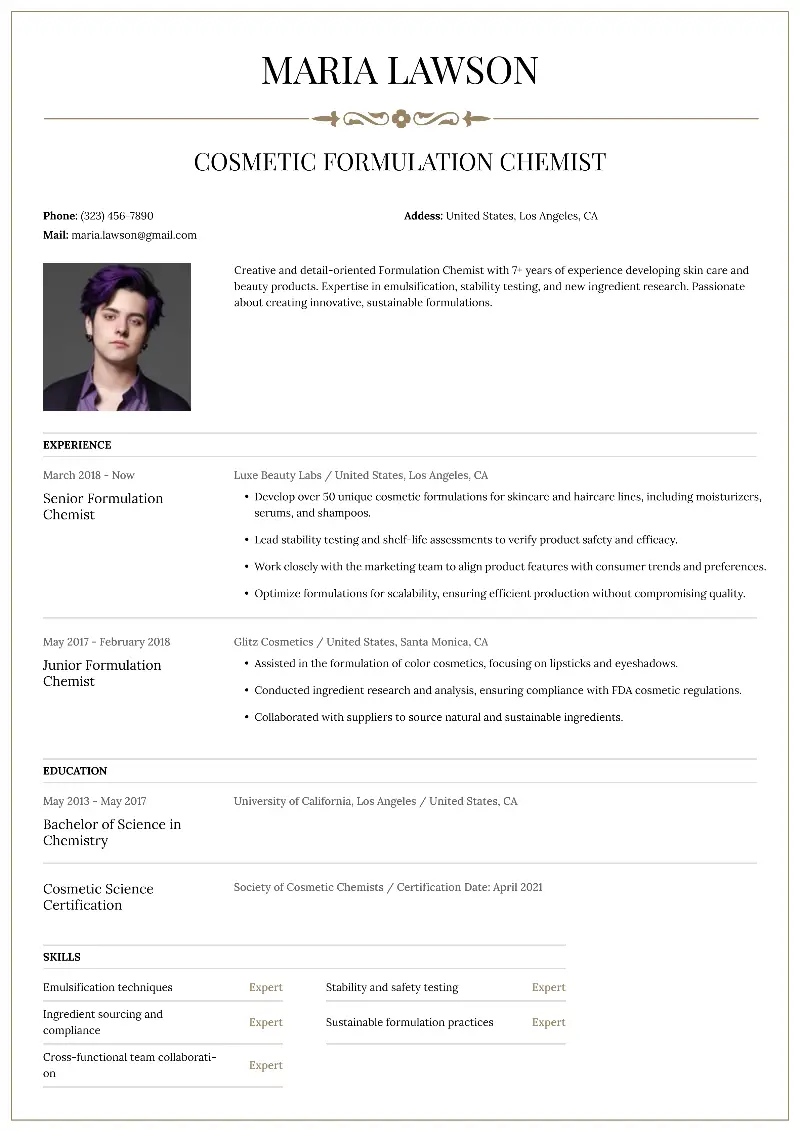 4 Formulation Chemist Resume Examples for 2025