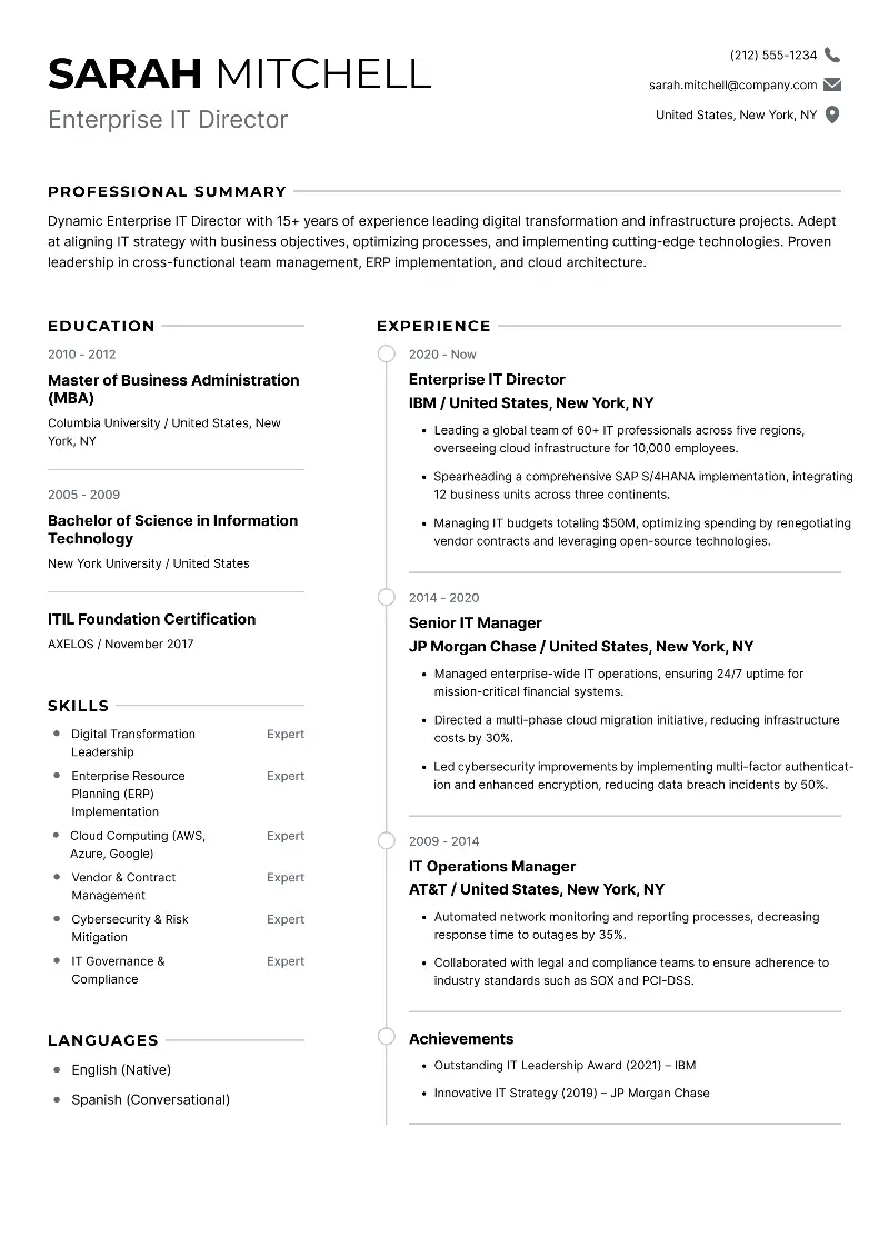 5 Best IT Director Resume Examples for 2025