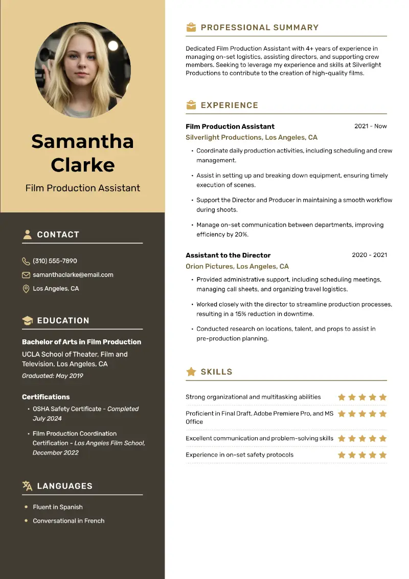5 Production Assistant Resume Examples for 2025