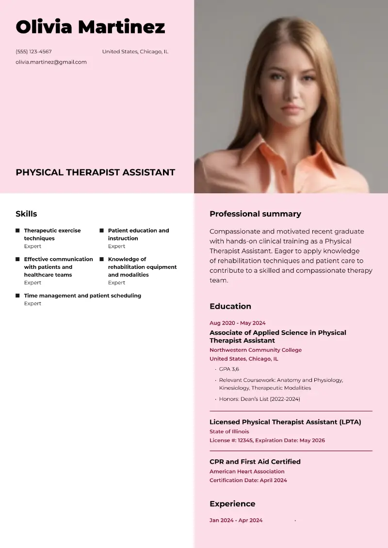 Physical Therapist Assistant Resume Examples and Templates
