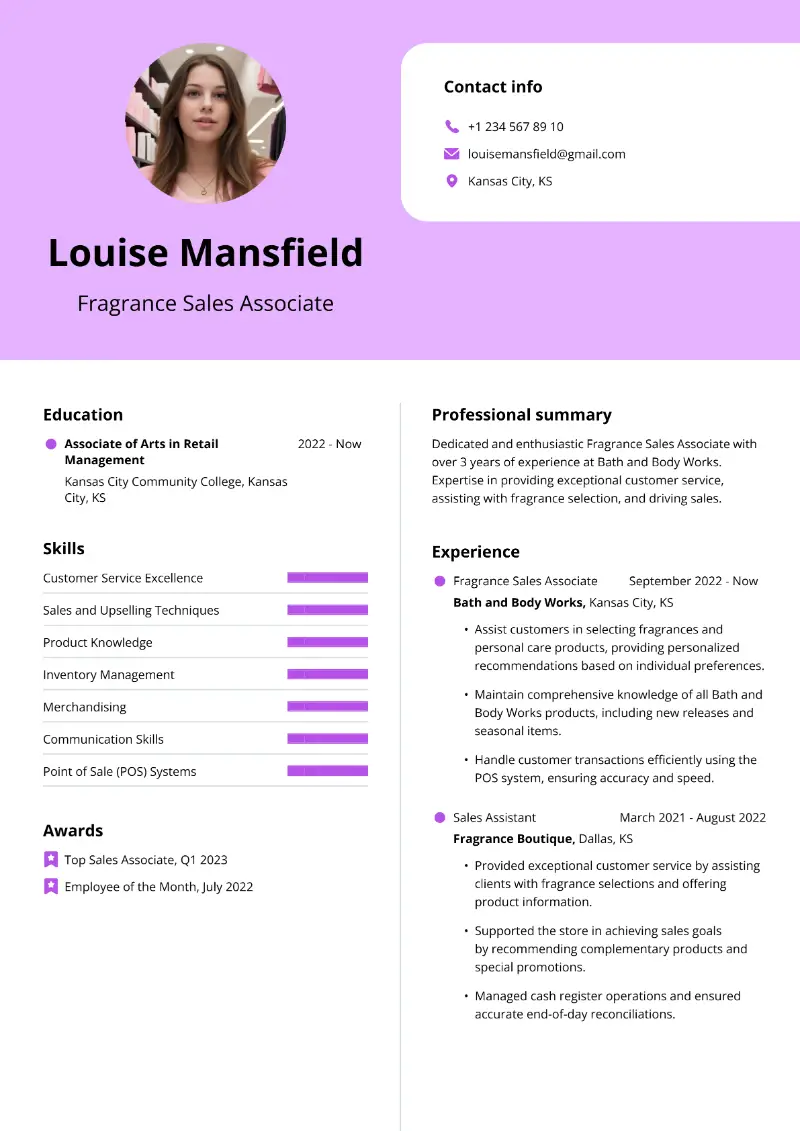 5 Fragrance Sales Associate Resume Examples for 2025