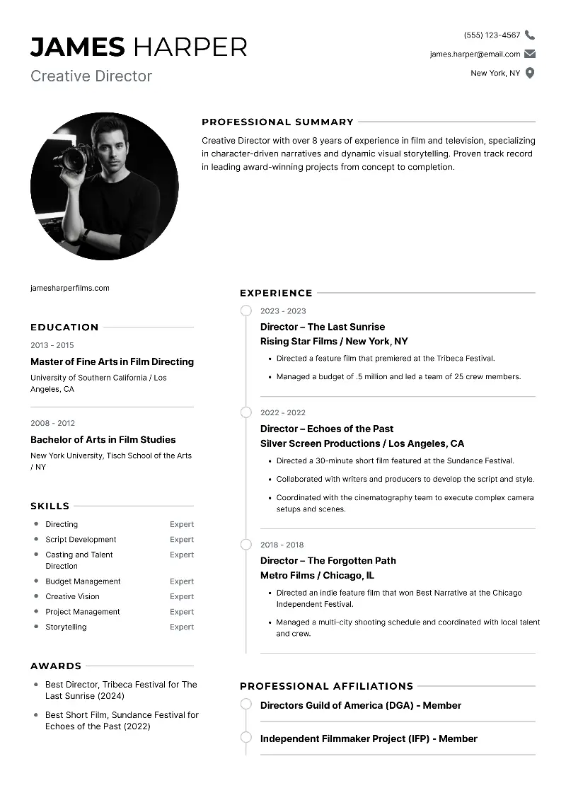 4 Filmmaker Resume Examples and Templates for 2025