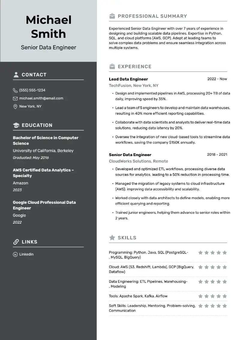 Senior Data Engineer Resume Examples and Tips for 2025