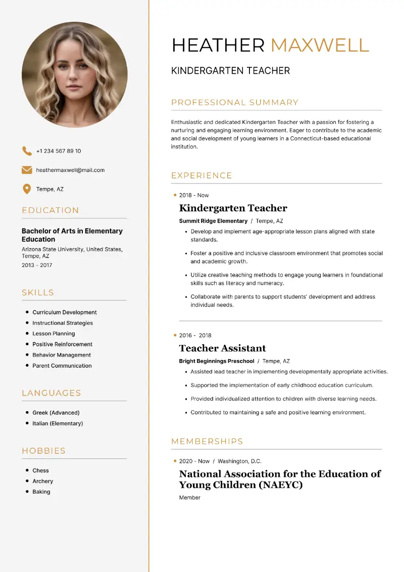 5 Kindergarten Teacher Resume: Examples and Guide 2025