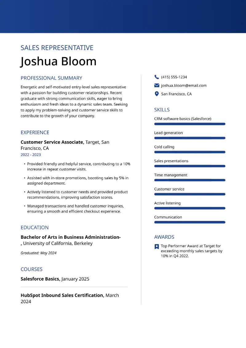 Entry-Level Sales Resume Examples & Skills for 2025