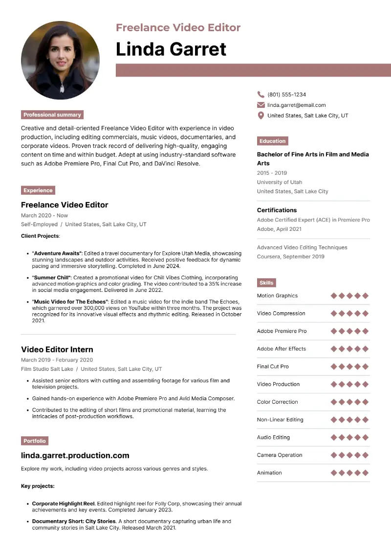 Video Editor Resume Examples for 2025