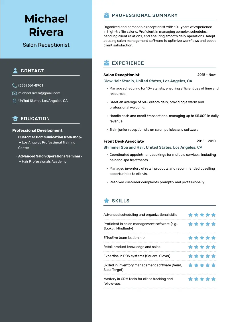 3 Hair Salon Receptionist Resume Examples and Guide