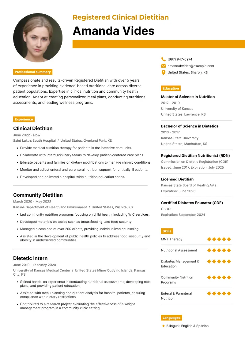 Registered Dietitian Resume Examples and Templates for 2025