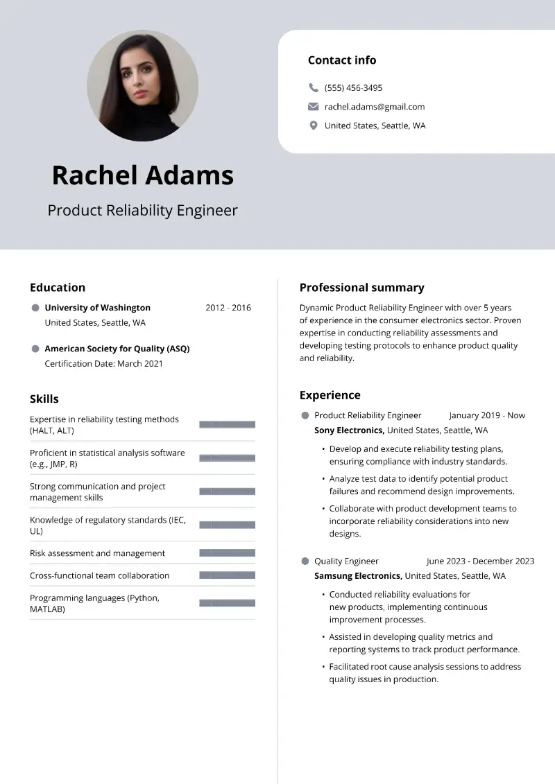 Reliability Engineer Resume Examples and Templates for 2025