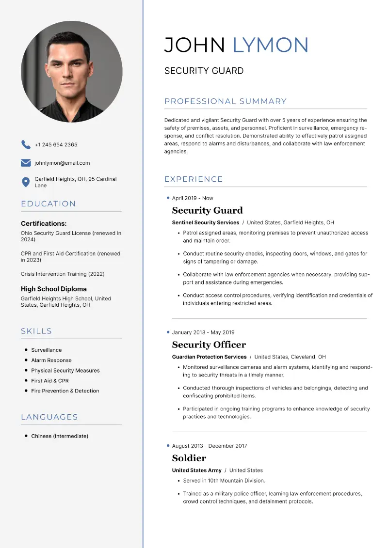 8 Security Guard Resume Examples & Templates for 2025
