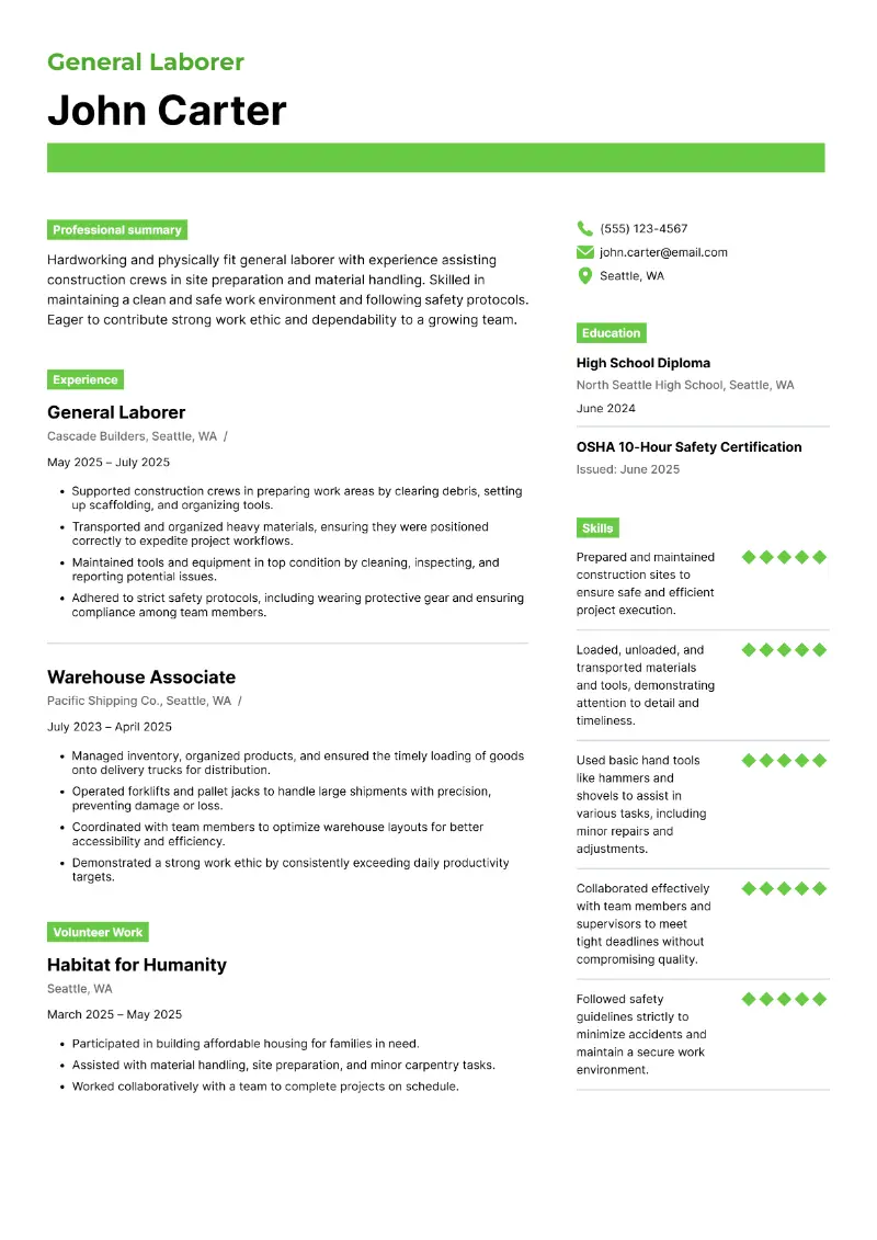 5 Entry-Level Construction Resume Examples That Stand Out