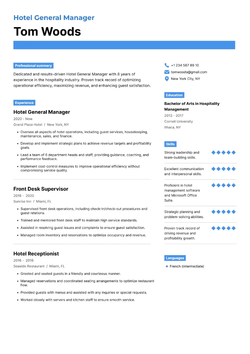 7 Hotel Manager Resume Examples and Templates