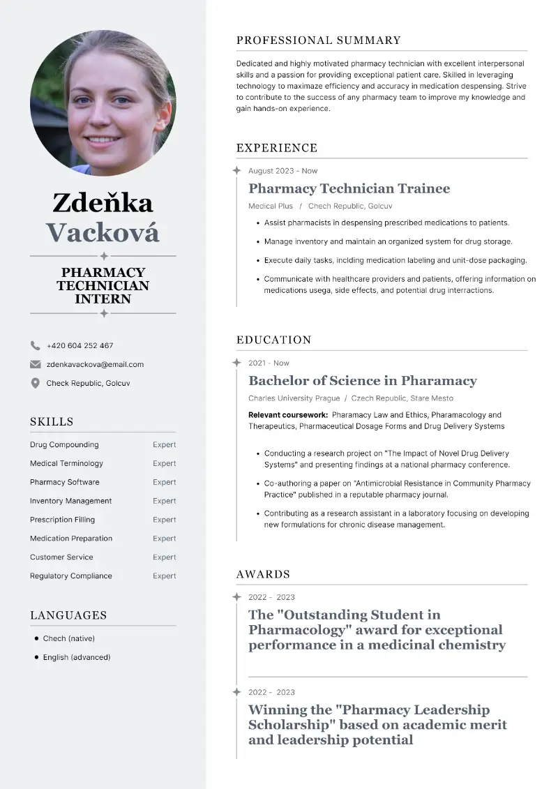 Pharmacy Technician Intern Resume