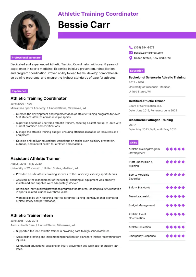 3 Best Athletic Training Resume Examples for 2025