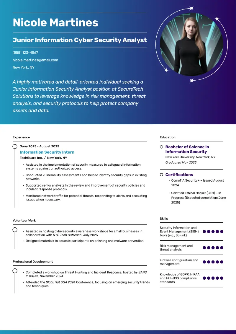 Junior Cyber Security Analyst Resume Examples and Best Tips