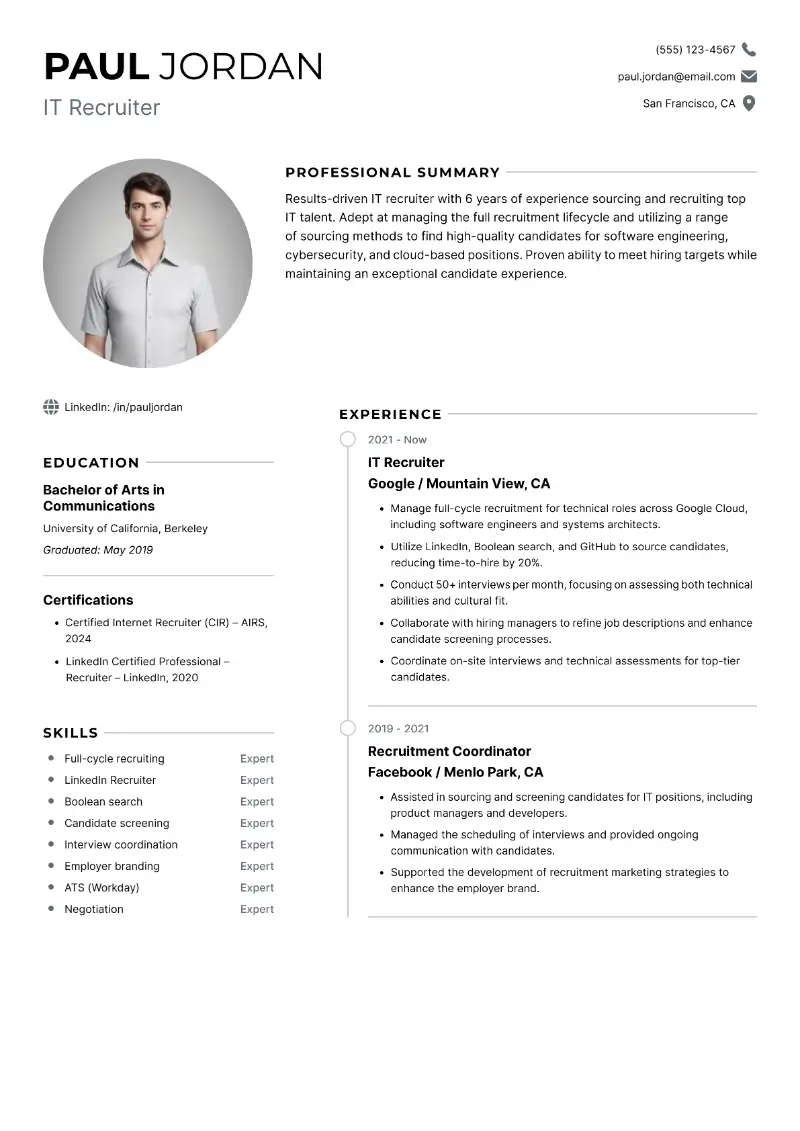 Technical Recruiter Resume Examples + Tips for 2025