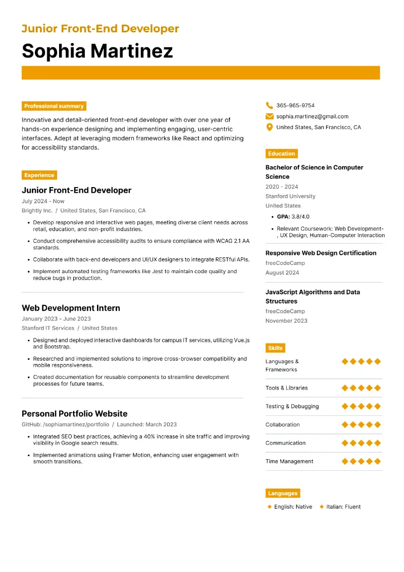 Junior Software Developer Resume Examples for 2025
