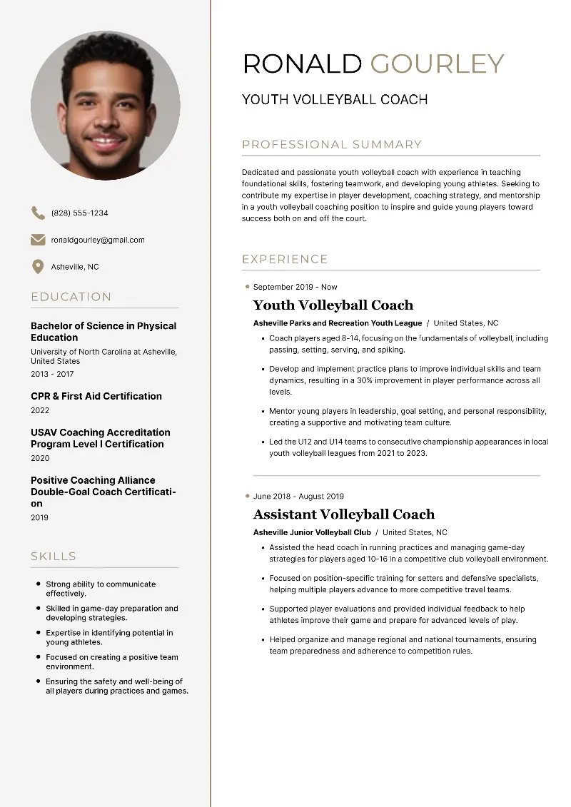 3 Volleyball Coach Resume Examples & Guide for 2025