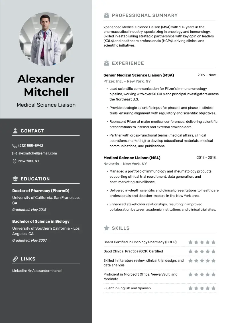 3 MSL Resume Examples and Templates for 2025