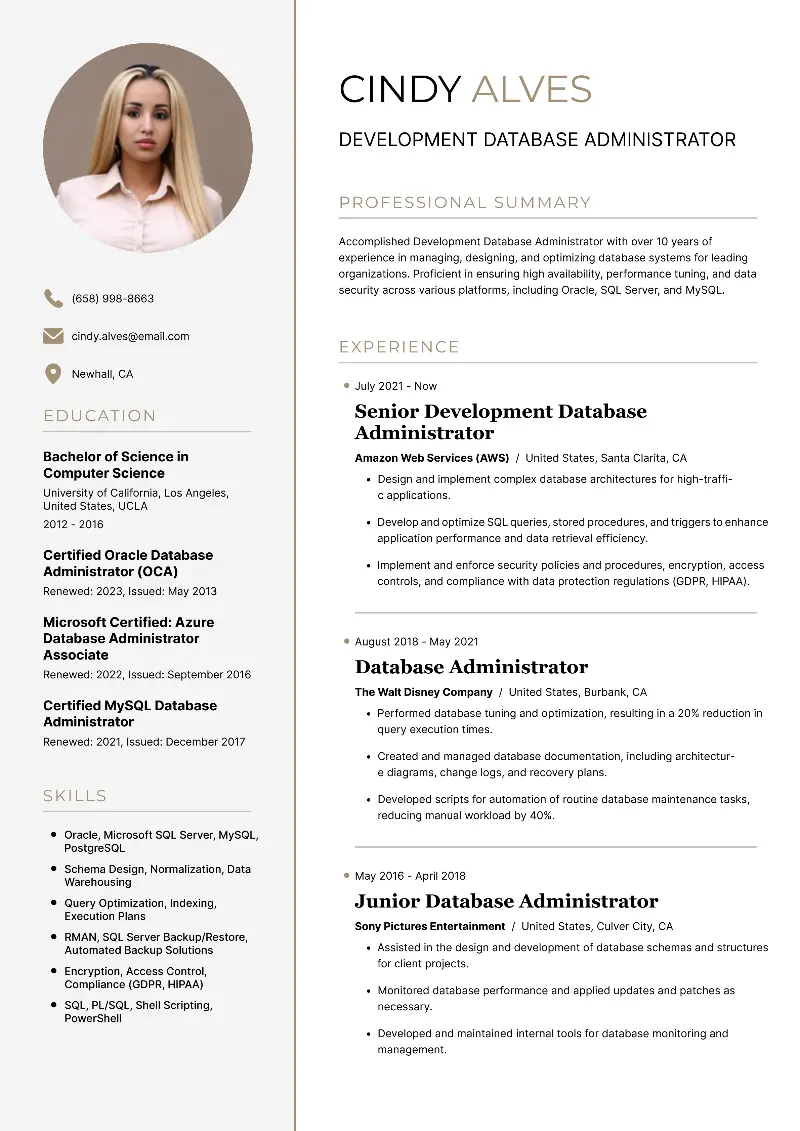3 Database Administrator Resume Examples for 2025