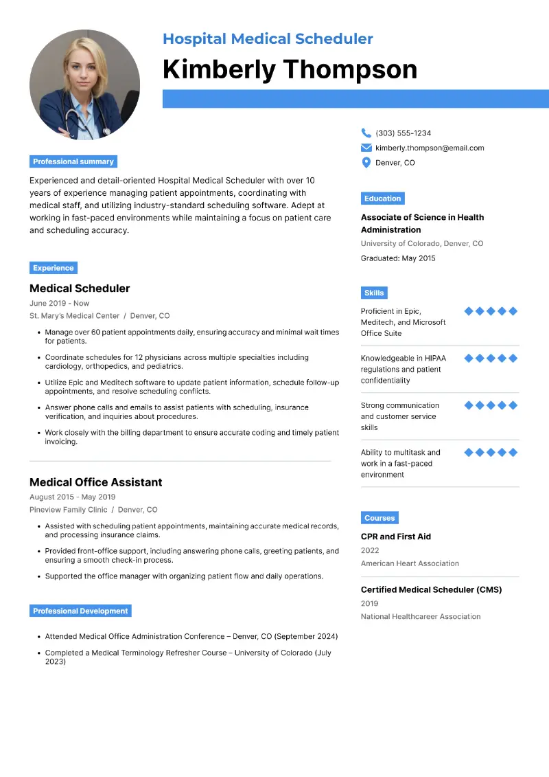 3 Medical Scheduler Resume Examples, Tips, and Skills