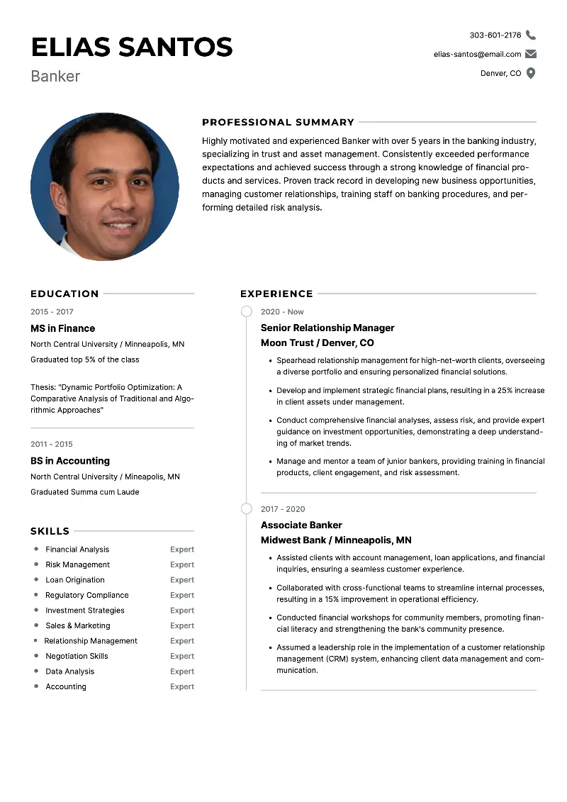 5 Banker Resume Examples and Templates for 2025