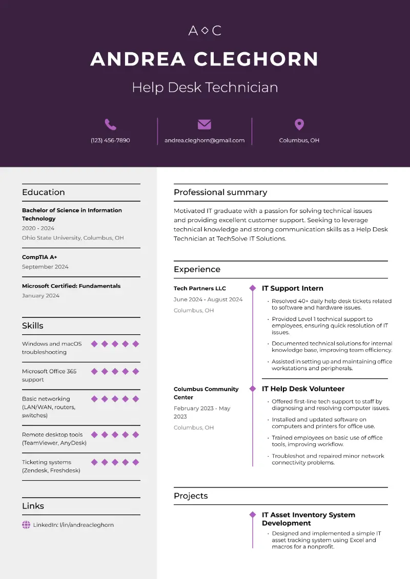 Entry-Level Help Desk Resume Examples for 2025