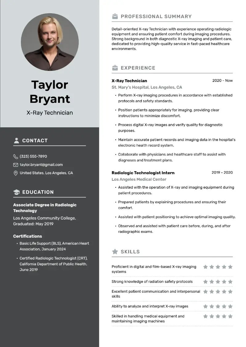 X-Ray Tech Resume Examples and Templates for 2025
