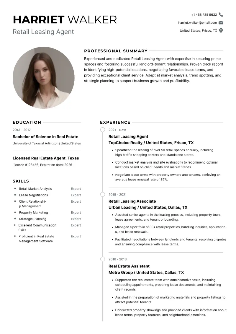 5 Leasing Agent Resume Examples (+Tips) for 2025