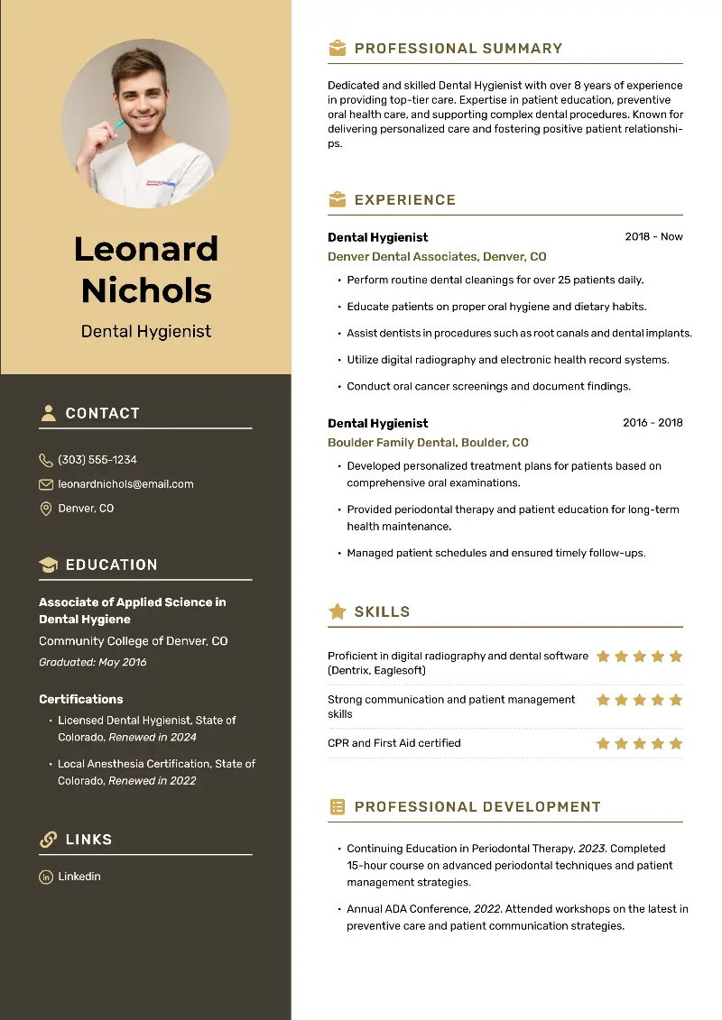 5 Dental Hygienist Resume Examples & Tips for 2025